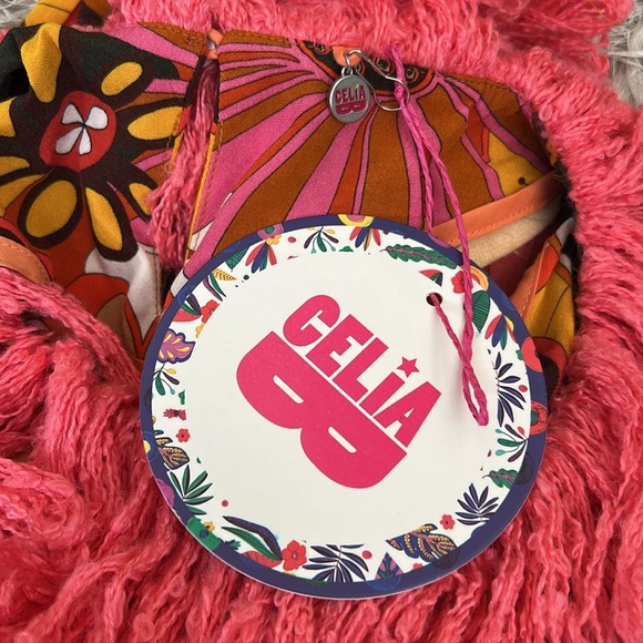 NWT CeliaB Gongga Orange Floral Fringe Trim Long Sleeve Maxi Dress Sz M RARE - Picture 5 of 16